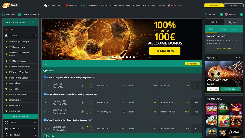 Prostředí sázkové kanceláře 1Bet