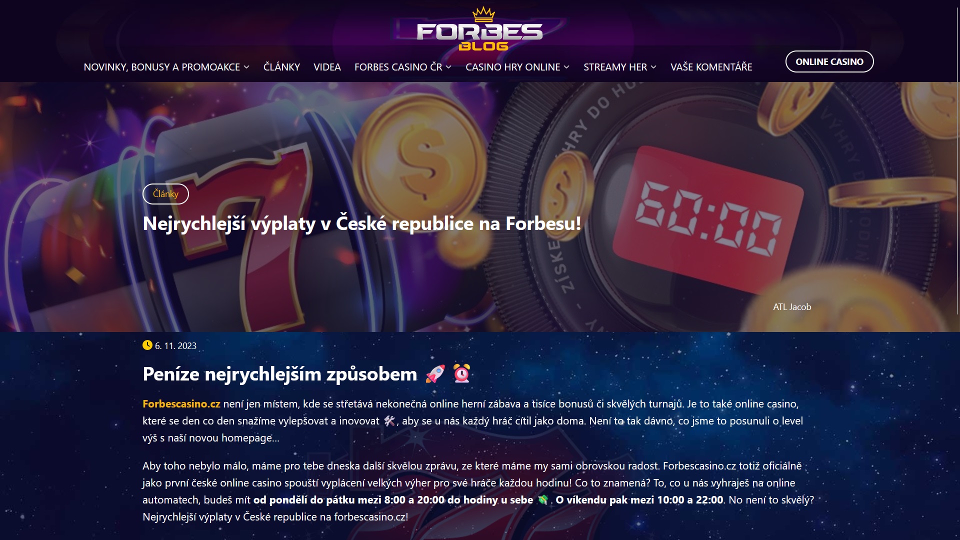 Náhled webových stránek online casina Forbes