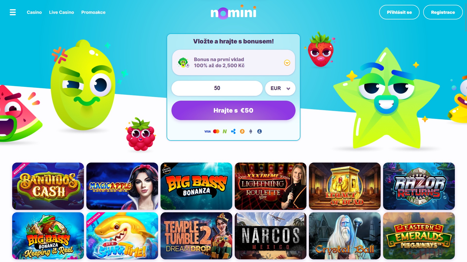 Náhled webových stránek online casina Nomini