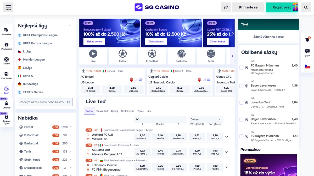 SGcasino sázková kanceláře náhled webu