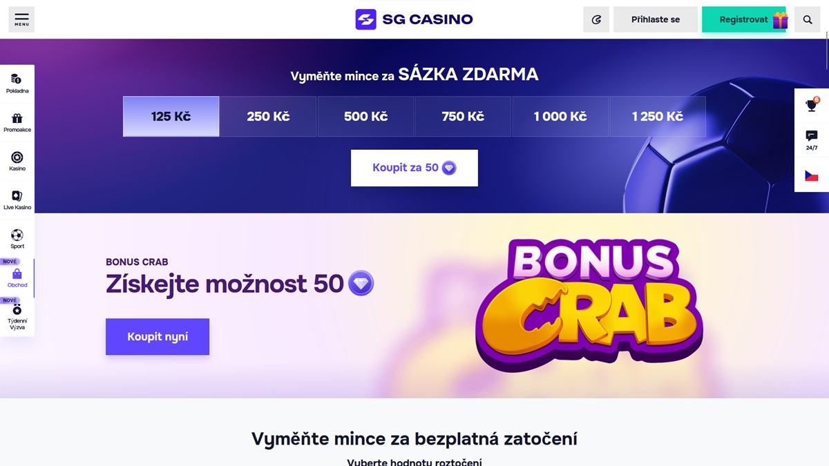 SGcasino sázková kanceláře náhled webu