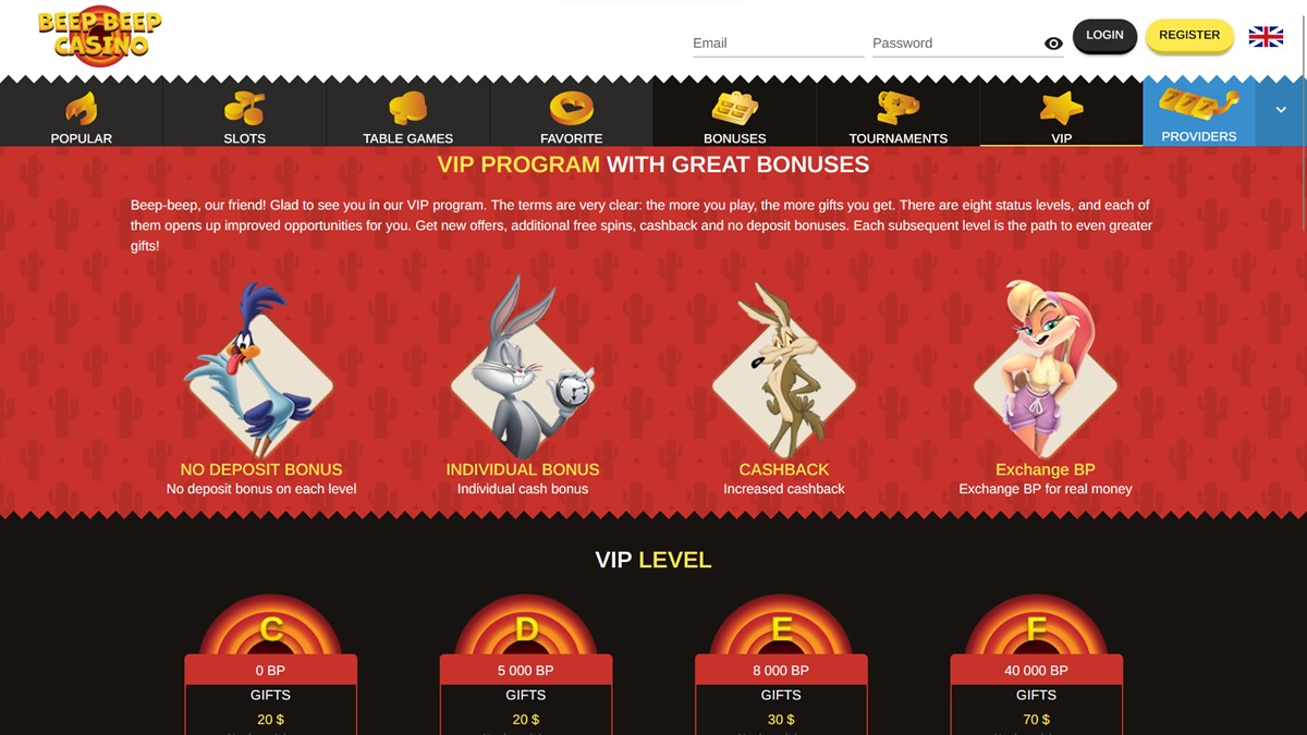 Beep Beep casino náhled webu