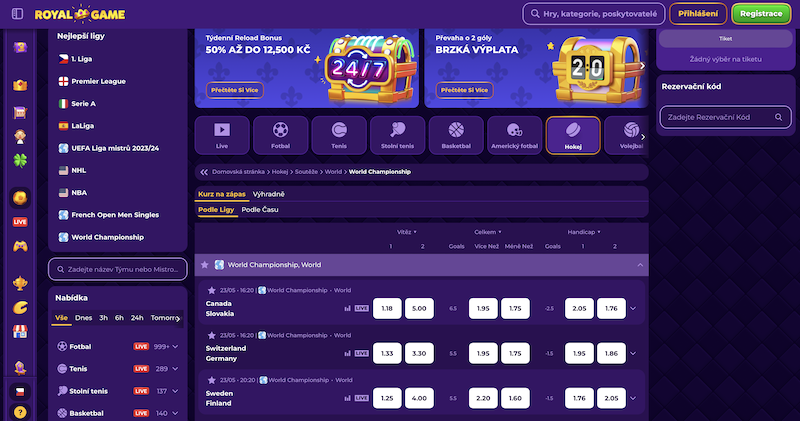 Domovská stránka sázkové kanceláře Royal Game