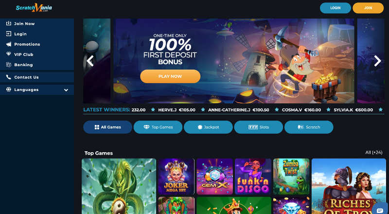 Webové stránky online casina ScratchMania