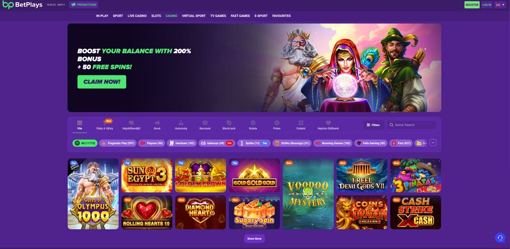 BetPlays casino homepage