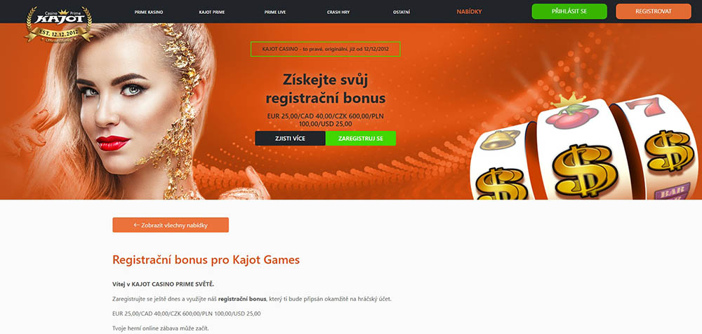 Kajot casino bonus za registraci
