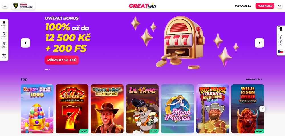 GreatWin casino úvodní