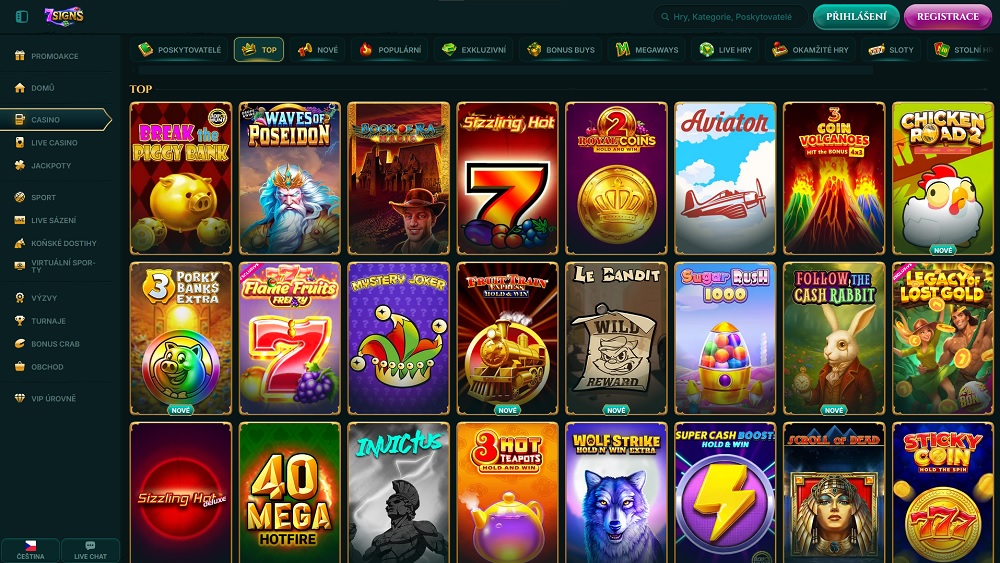 Náhled TOP slotů v online casinu 7Signs