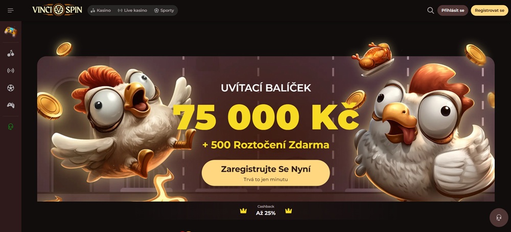Vinci Spin casino homepage