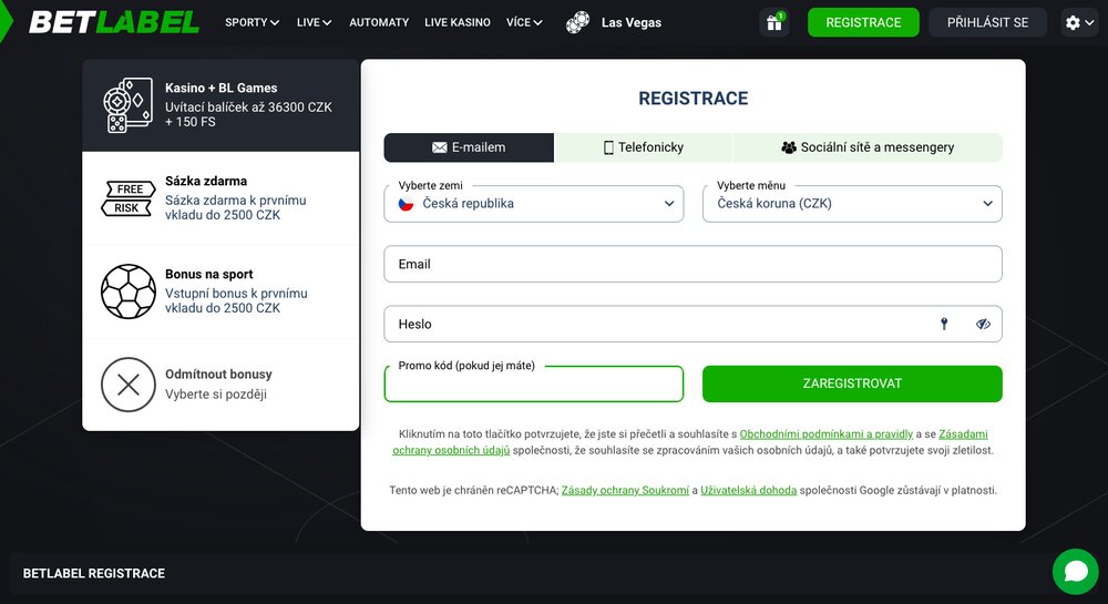 BetLabel registrace s promokódem