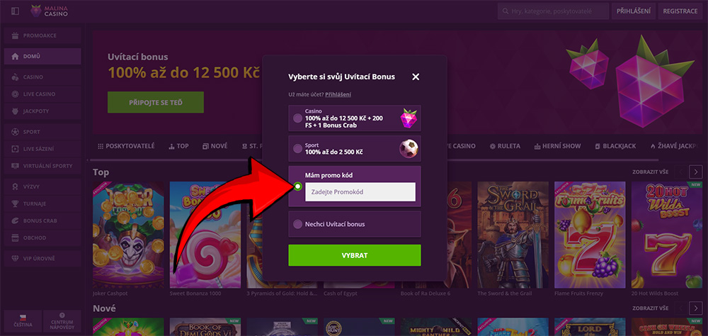 Malina Casino promo code