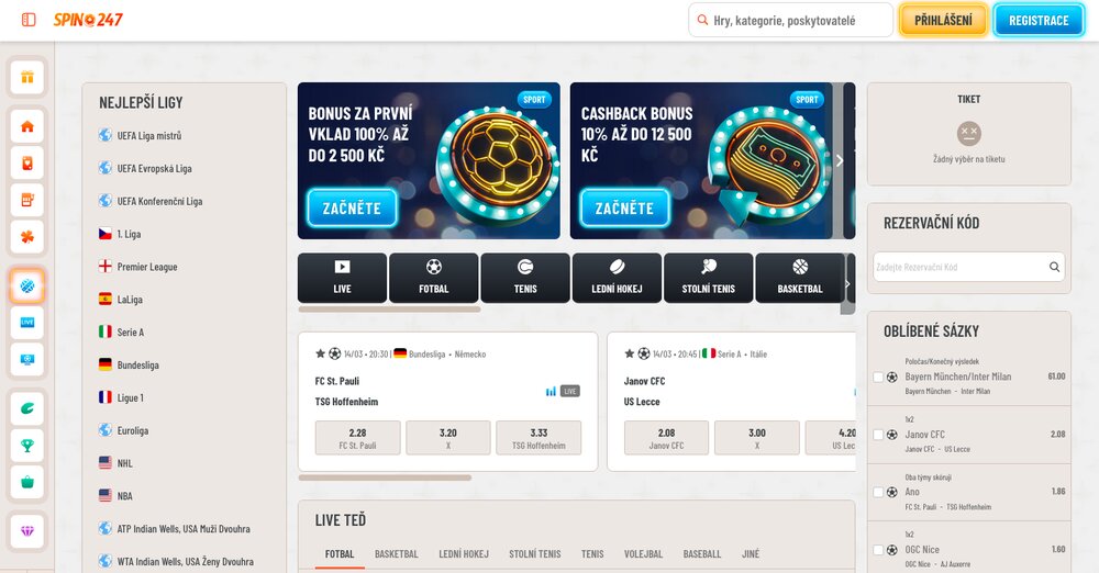 Sázková kancelář Spin247 nabídka kurzů