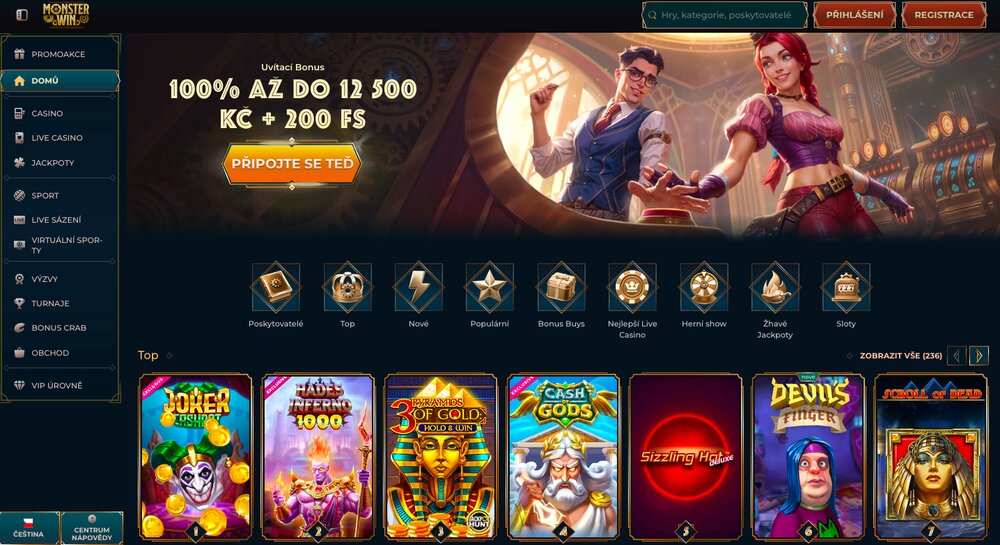 Monster Win casino homepage