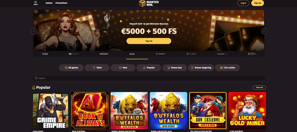 Wanted Win casino úvod
