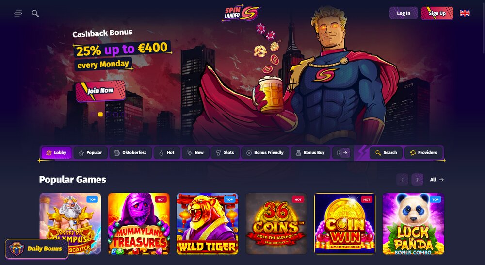 Spinlander casino homepage