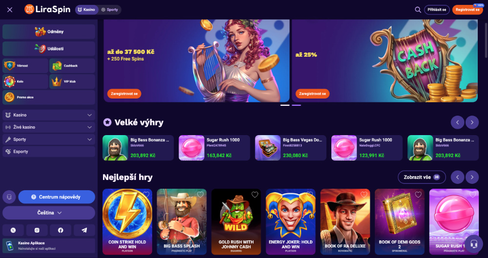 Online casino LiraSpin úvodní obrazovka
