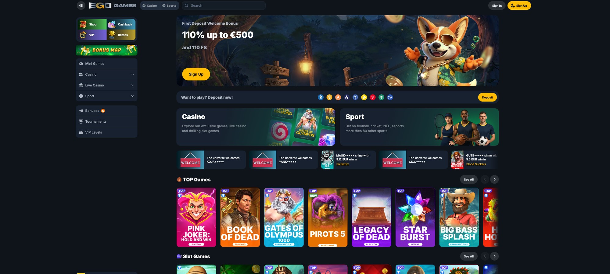 EgoGames – úvodní stránka casina