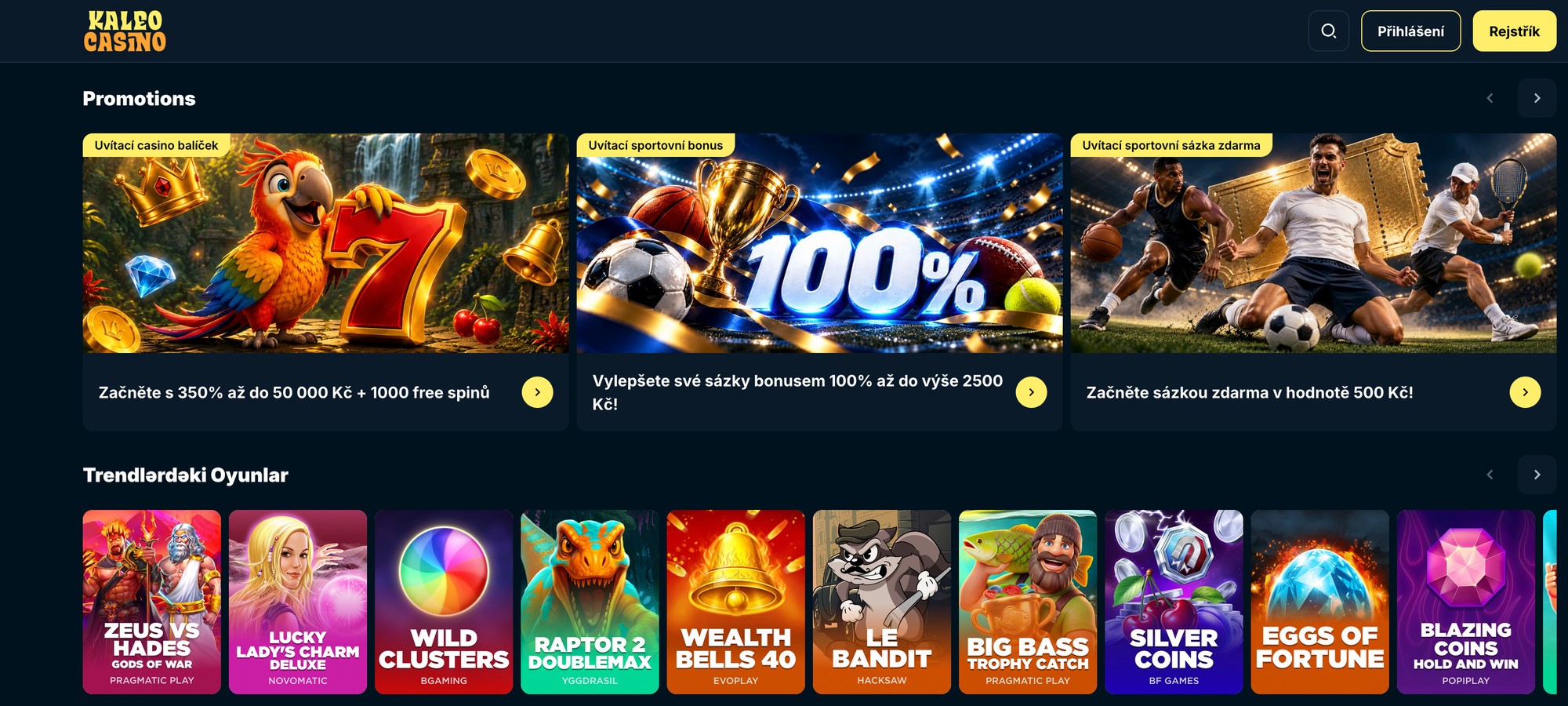 Kaleo Casino – úvodní stránka casina